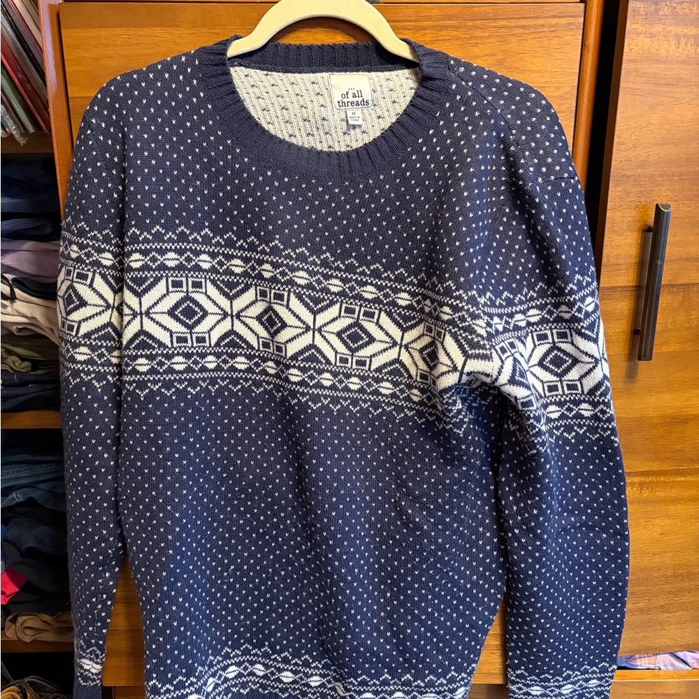 Navy and White Patterned Men's Sweater